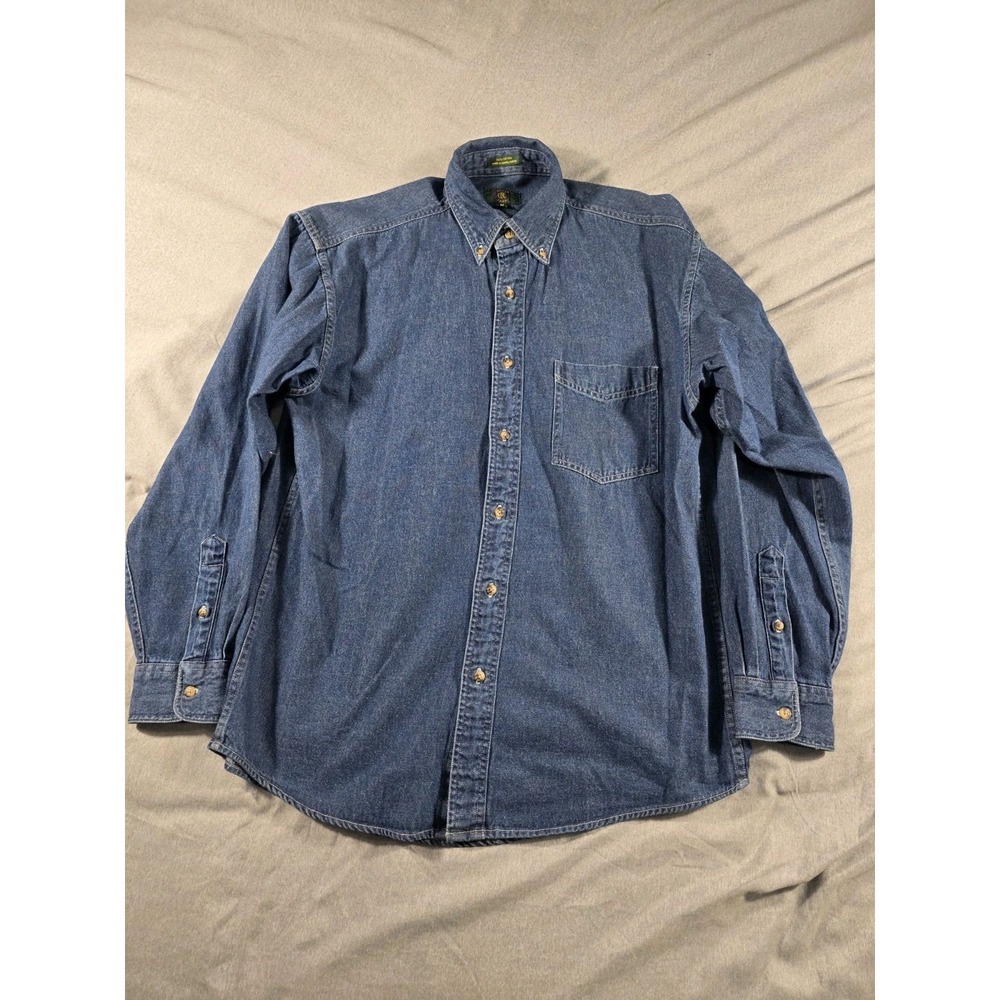 Club Room Thick Heavy Denim L/S‎ Button Up Shirt Mens Medium 90s Vintage VTG